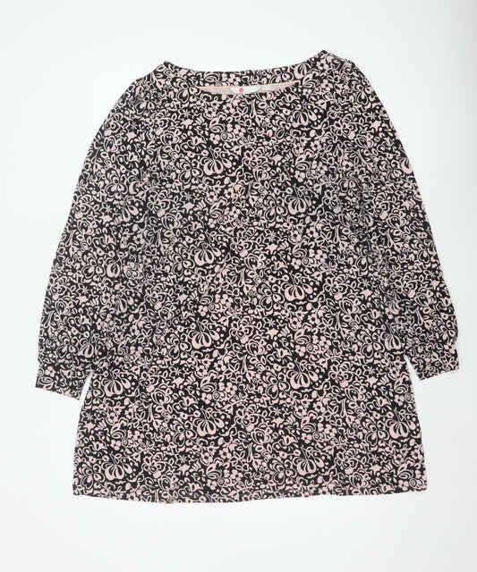 Boden Women Black Floral Jersey Shift Dress Size 20 Long Sleeve