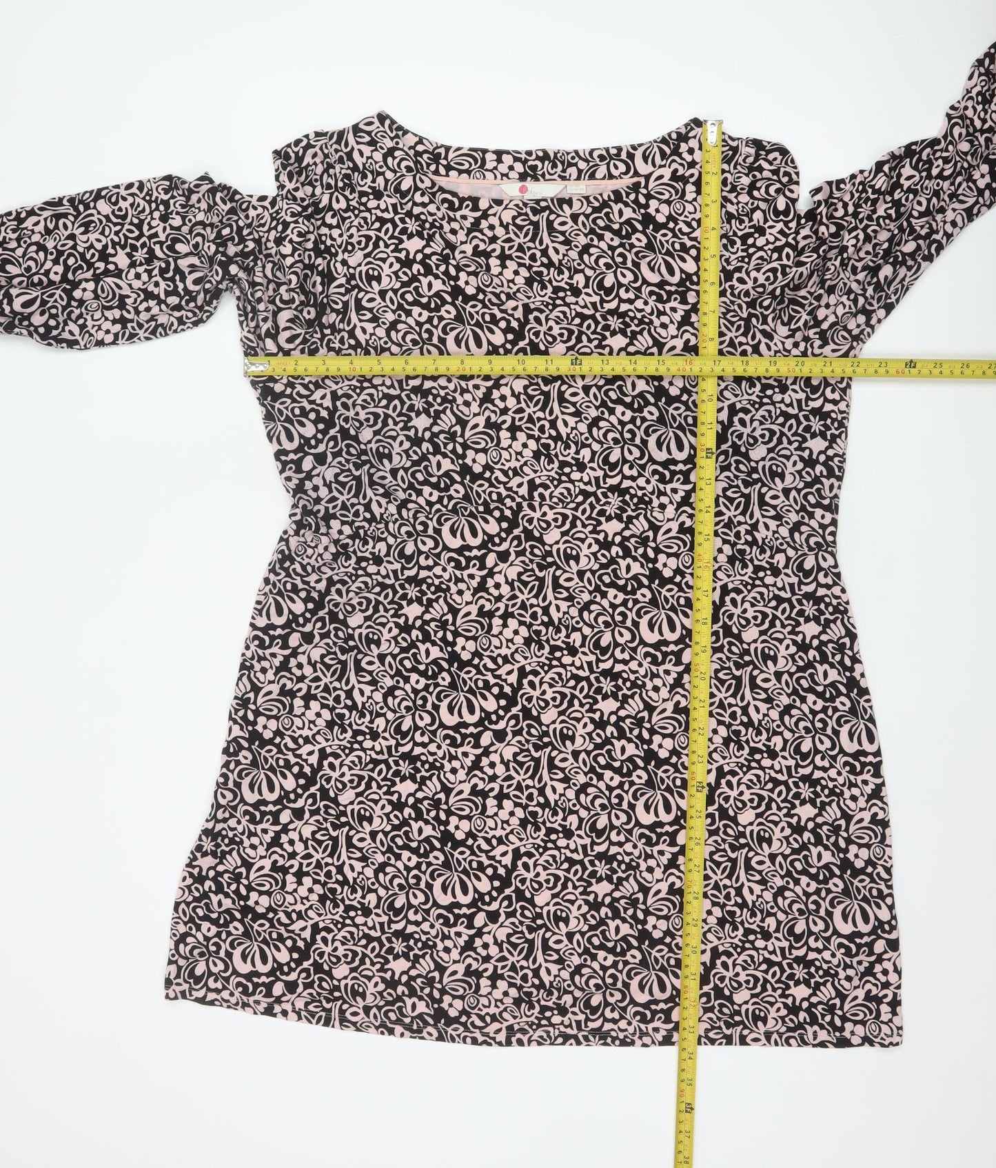 Boden Women Black Floral Jersey Shift Dress Size 20 Long Sleeve