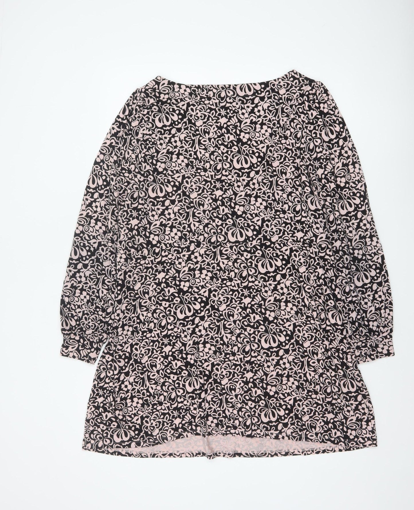 Boden Women Black Floral Jersey Shift Dress Size 20 Long Sleeve