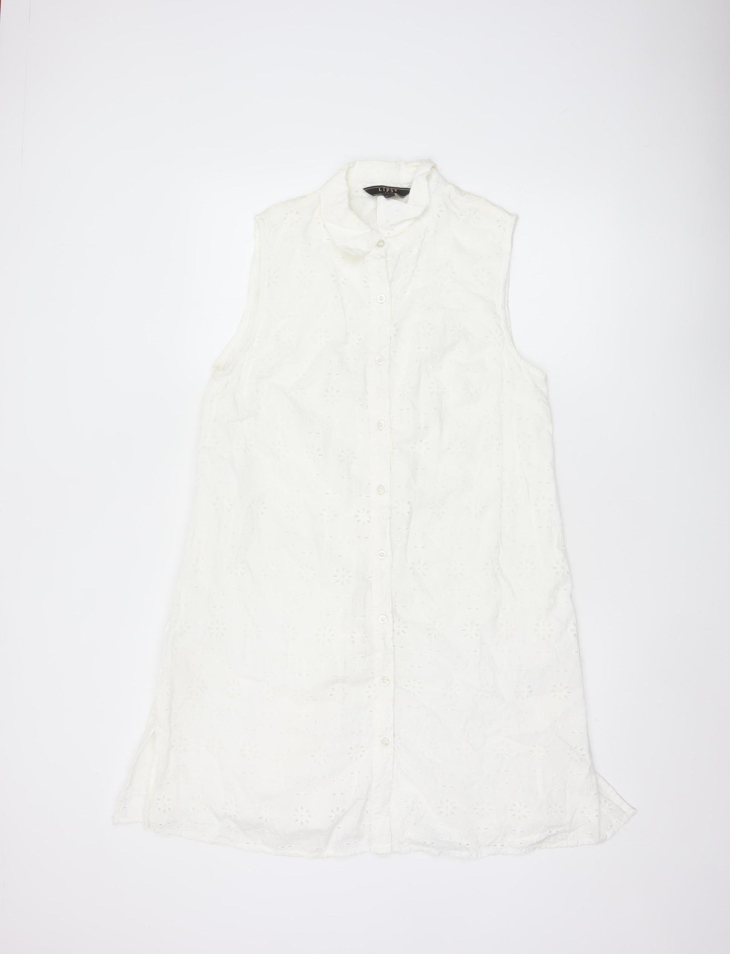 Lipsy Women White Cotton Sleeveless Shirt Dress UK 14