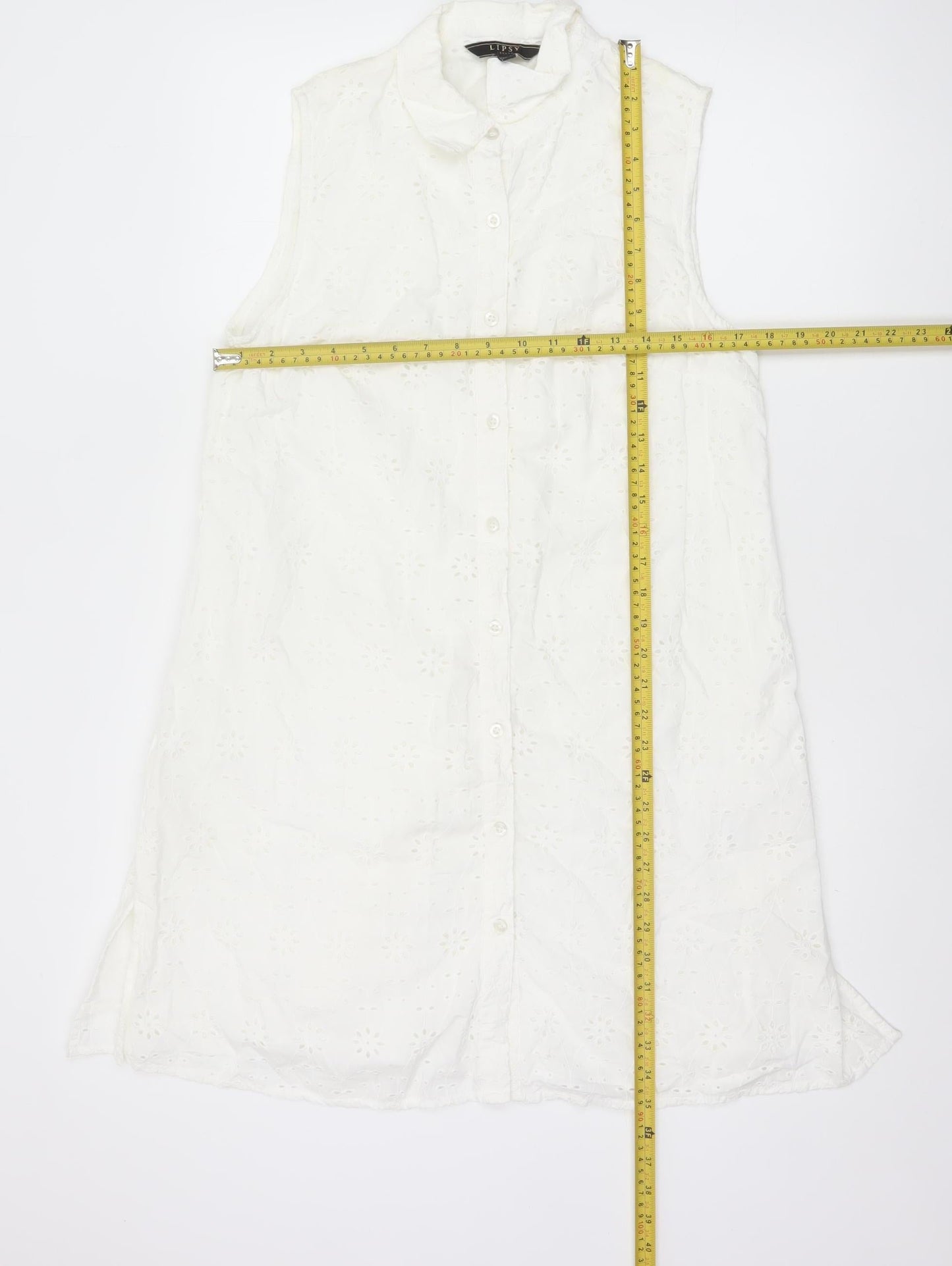 Lipsy Women White Cotton Sleeveless Shirt Dress UK 14
