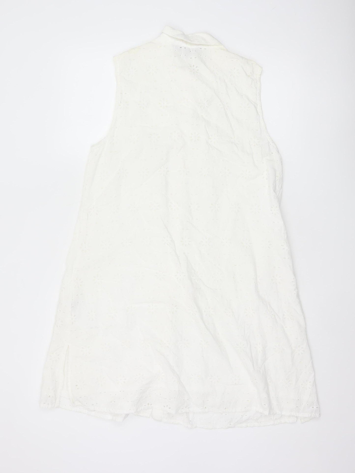 Lipsy Women White Cotton Sleeveless Shirt Dress UK 14