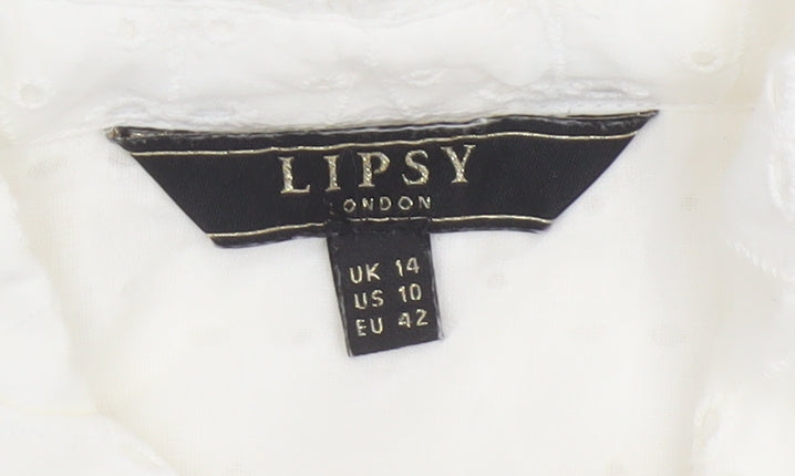 Lipsy Women White Cotton Sleeveless Shirt Dress UK 14