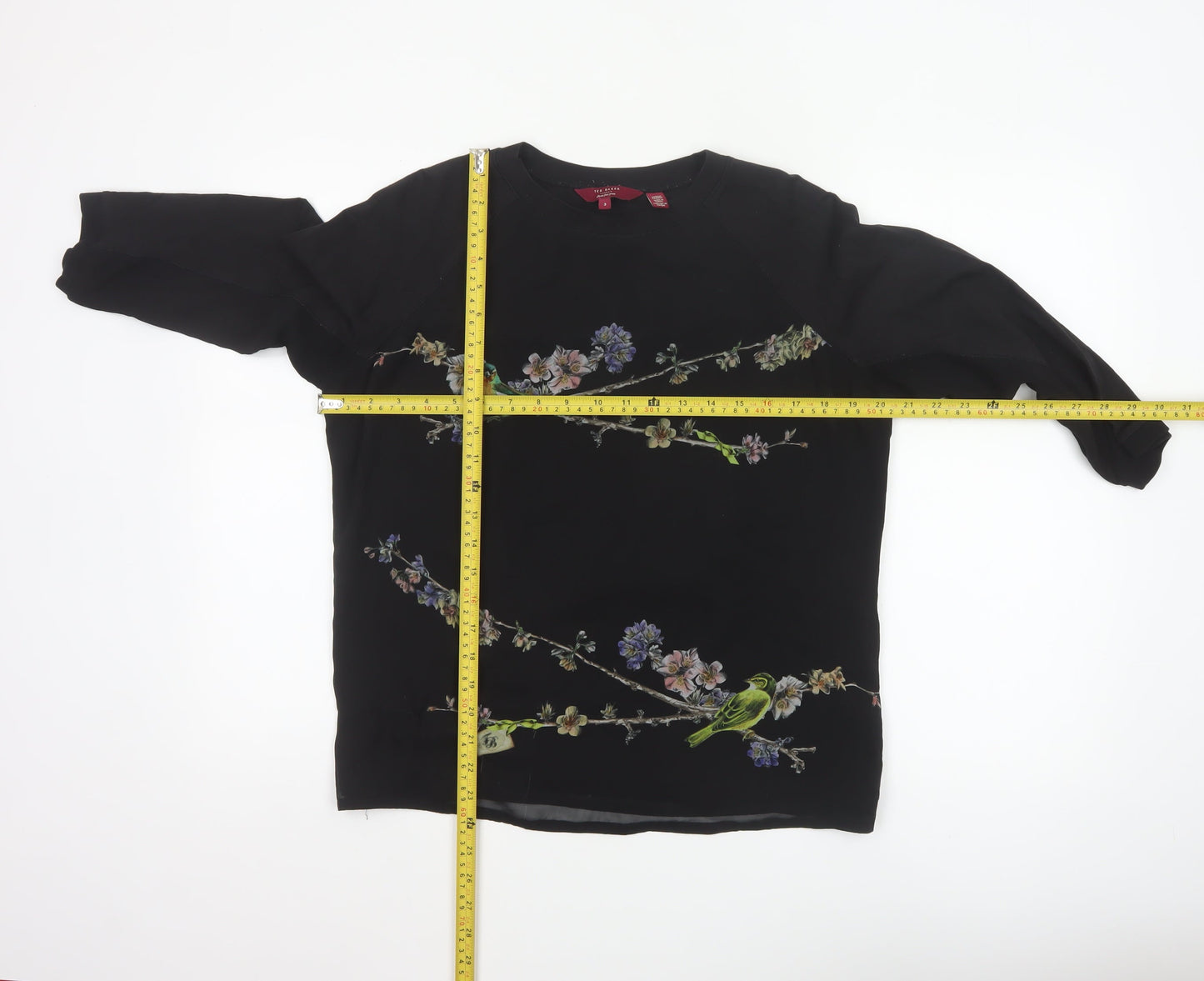 Ted Baker Women’s Black Floral Bird Tunic Blouse Size 12