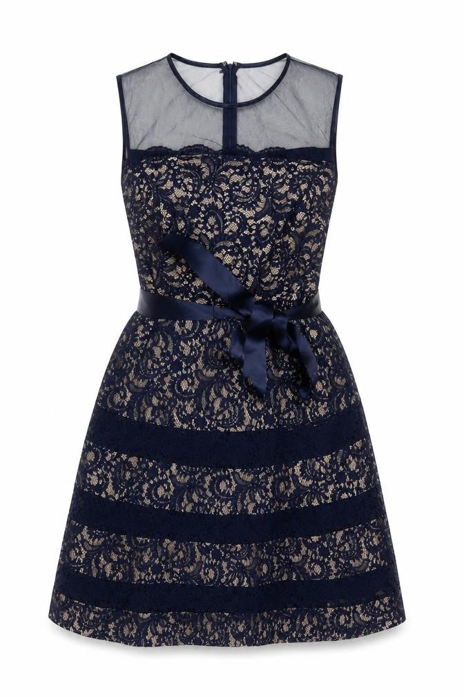 Betsy & Adam Women's Blue Lace Fit & Flare Formal Dress Size 8
