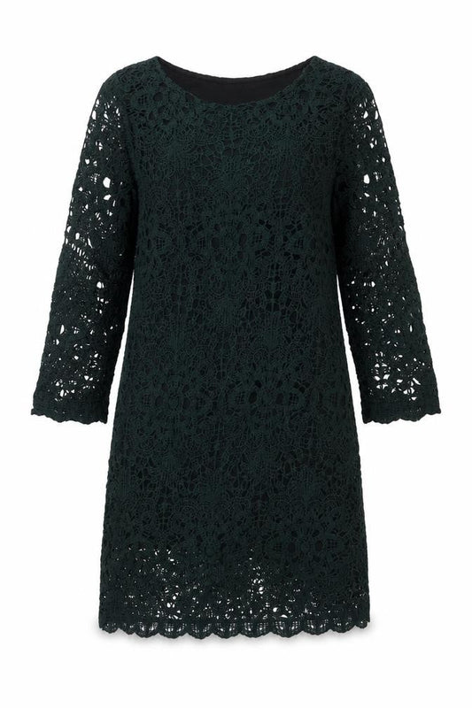 Phase Eight Women Green Crochet Shift Dress Size 12 Knee Length