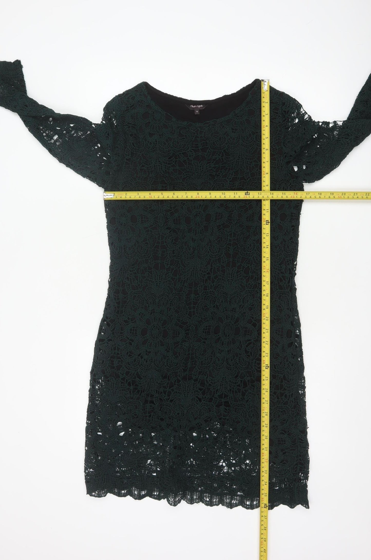 Phase Eight Women Green Crochet Shift Dress Size 12 Knee Length