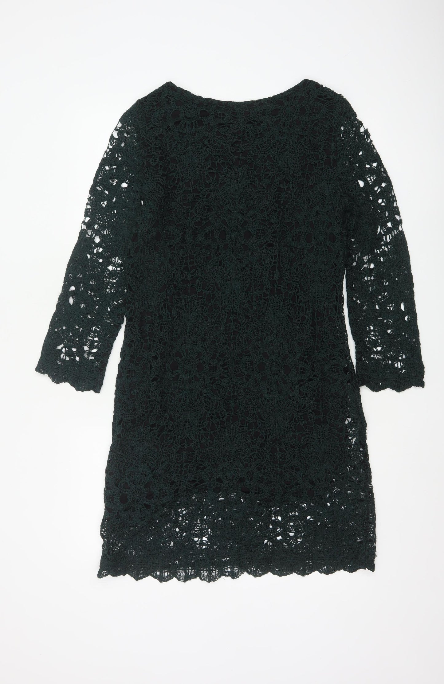 Phase Eight Women Green Crochet Shift Dress Size 12 Knee Length