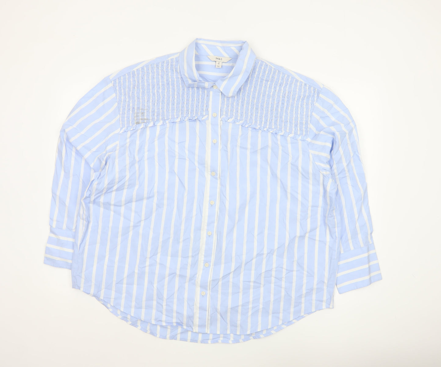 Marks and Spencer Women Blue Striped Button-Up Long Sleeve Shirt Size 18