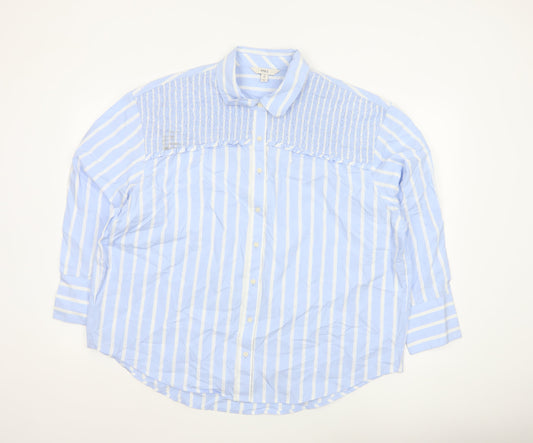 Preloved Marks and Spencer Women Blue Striped Button-Up Long Sleeve Shirt Size 18 - Front