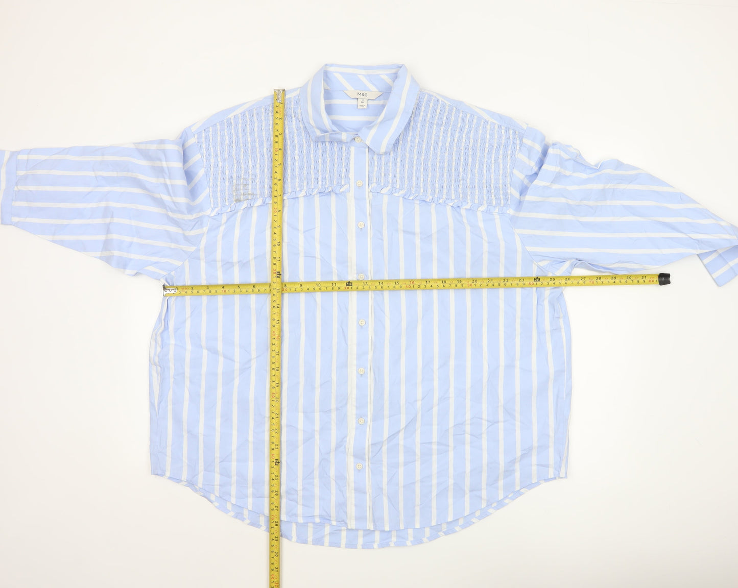 Marks and Spencer Women Blue Striped Button-Up Long Sleeve Shirt Size 18