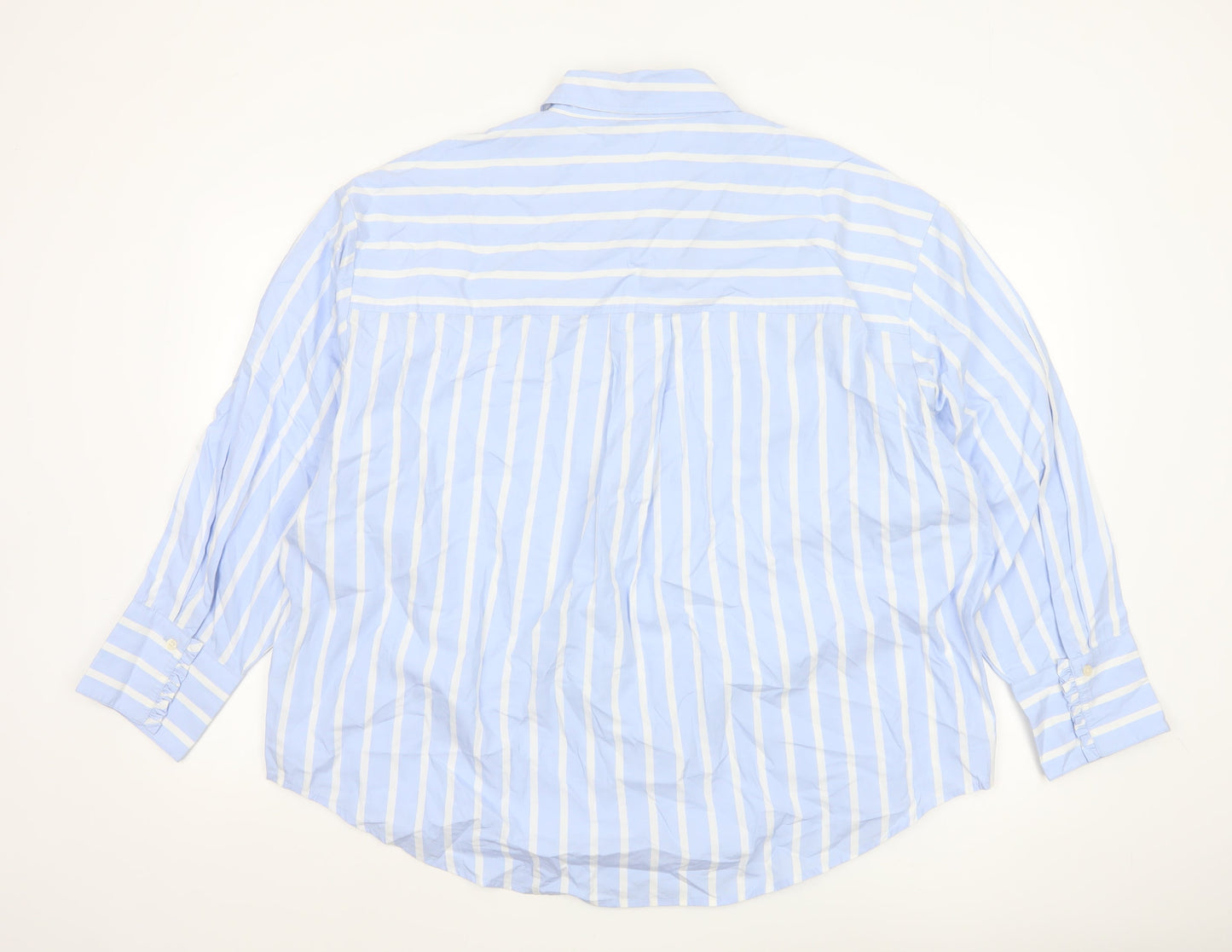 Marks and Spencer Women Blue Striped Button-Up Long Sleeve Shirt Size 18