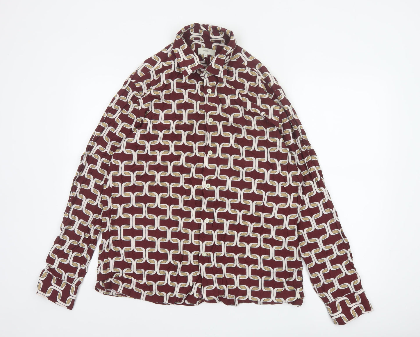 Moss Womens Burgundy Geometric Long Sleeve Button-Up Shirt Size L