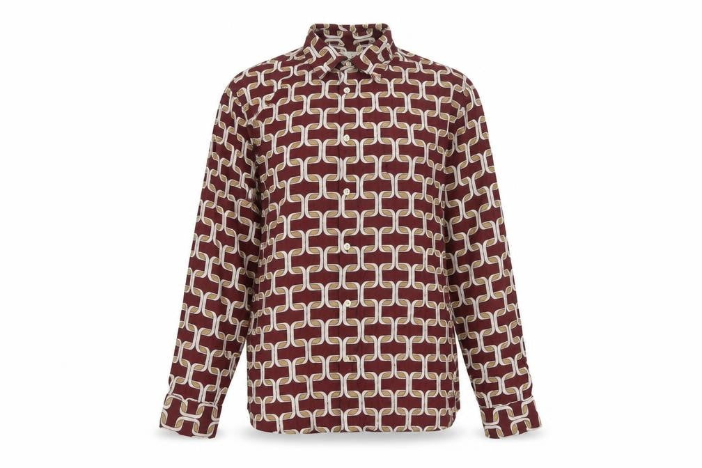 Moss Womens Burgundy Geometric Long Sleeve Button-Up Shirt Size L