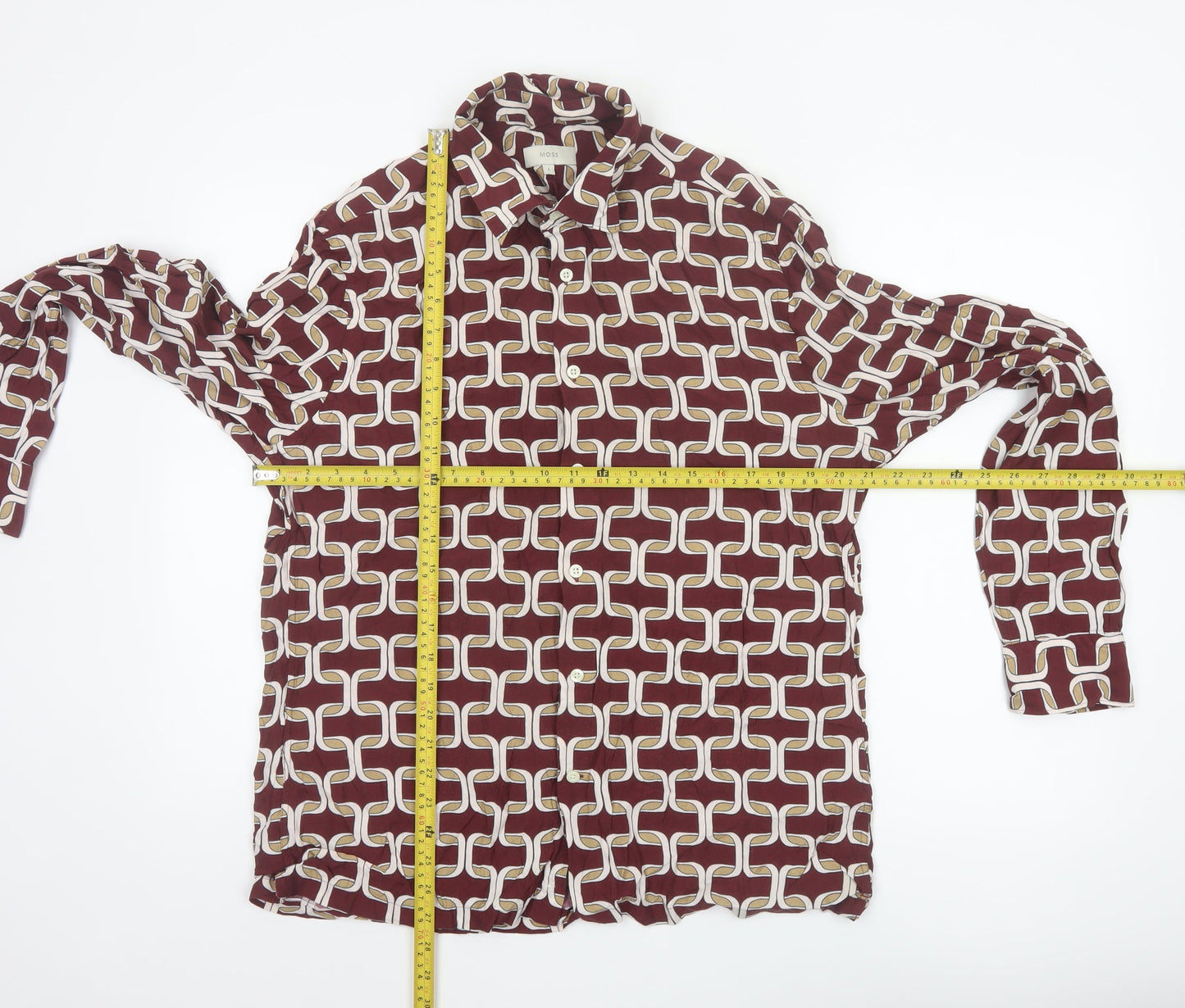 Moss Womens Burgundy Geometric Long Sleeve Button-Up Shirt Size L
