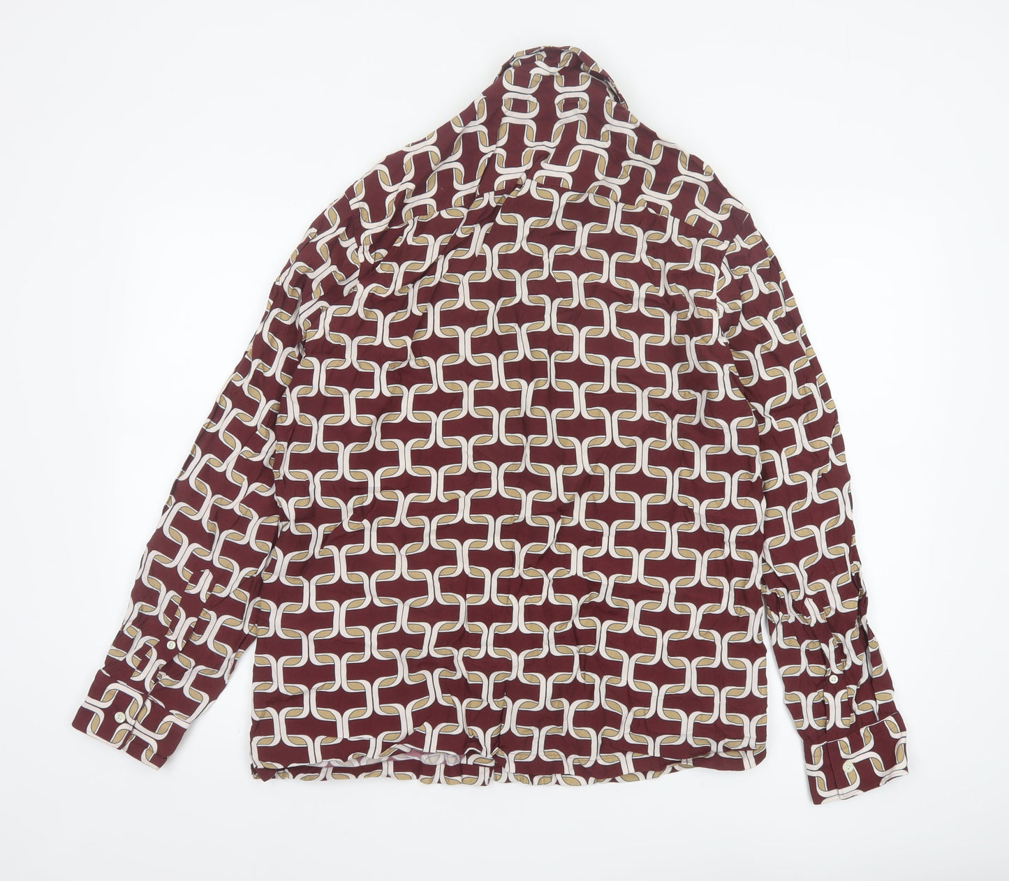 Moss Womens Burgundy Geometric Long Sleeve Button-Up Shirt Size L