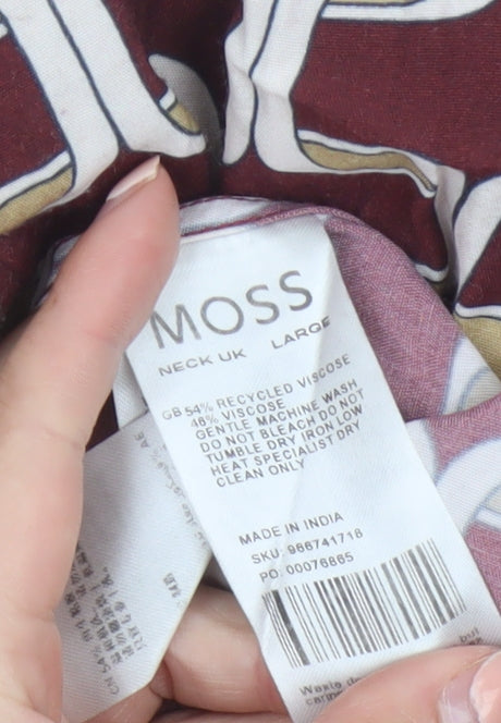 Moss Womens Burgundy Geometric Long Sleeve Button-Up Shirt Size L