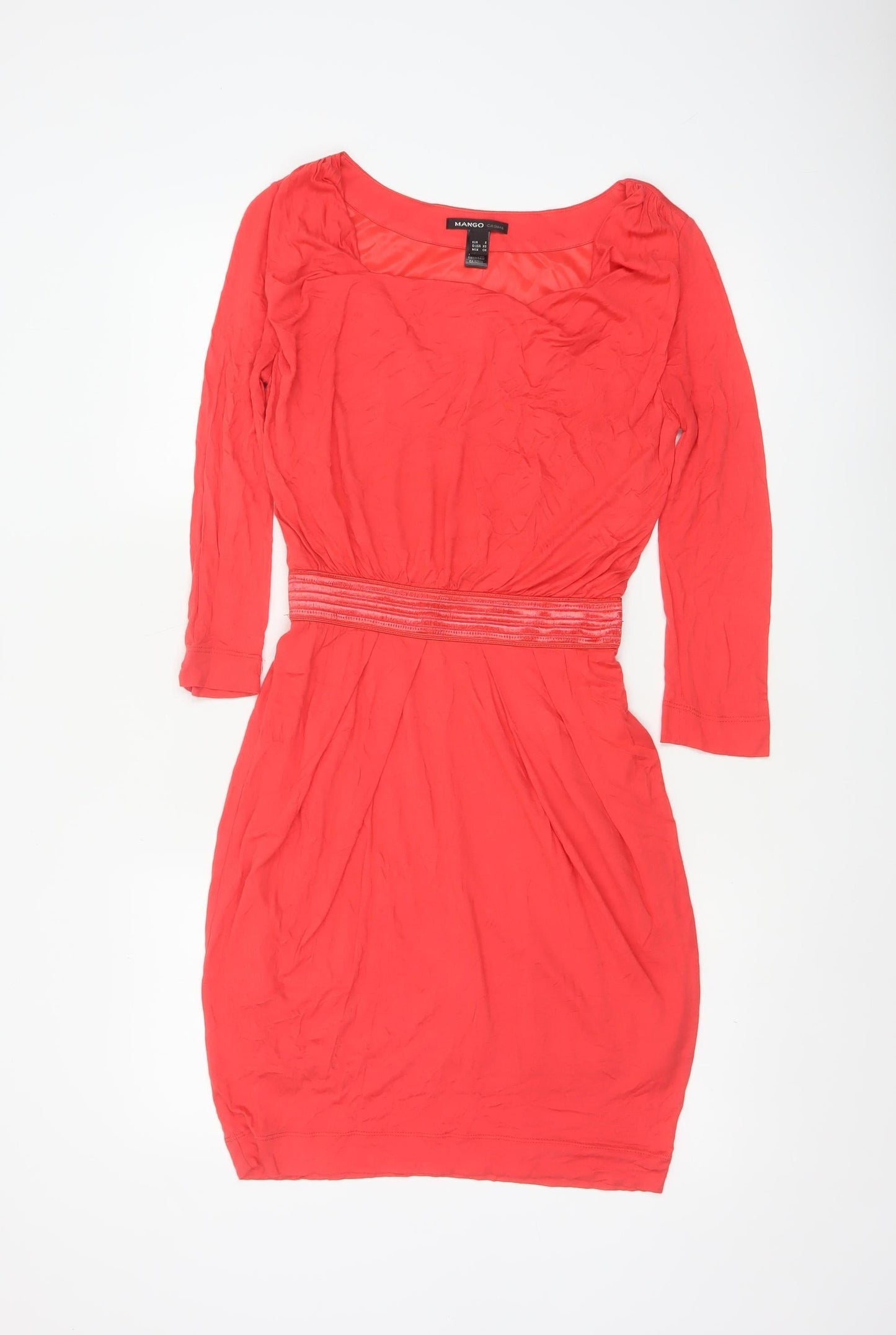 Mango Women Red Bodycon 3/4 Sleeve Knee Length Dress XS