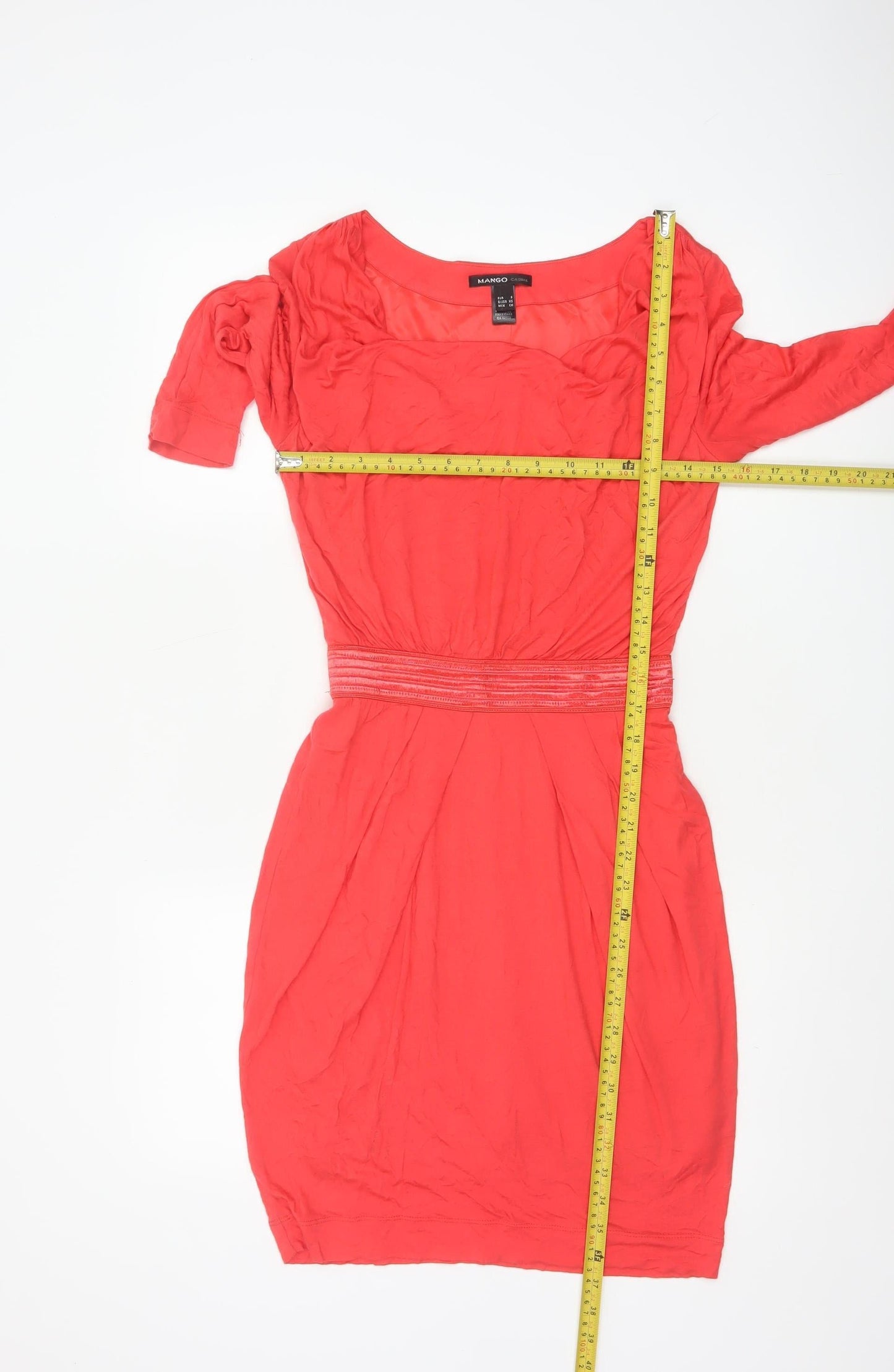 Mango Women Red Bodycon 3/4 Sleeve Knee Length Dress XS