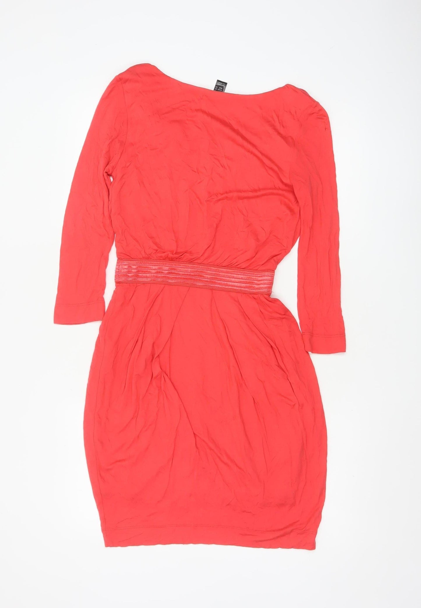 Mango Women Red Bodycon 3/4 Sleeve Knee Length Dress XS