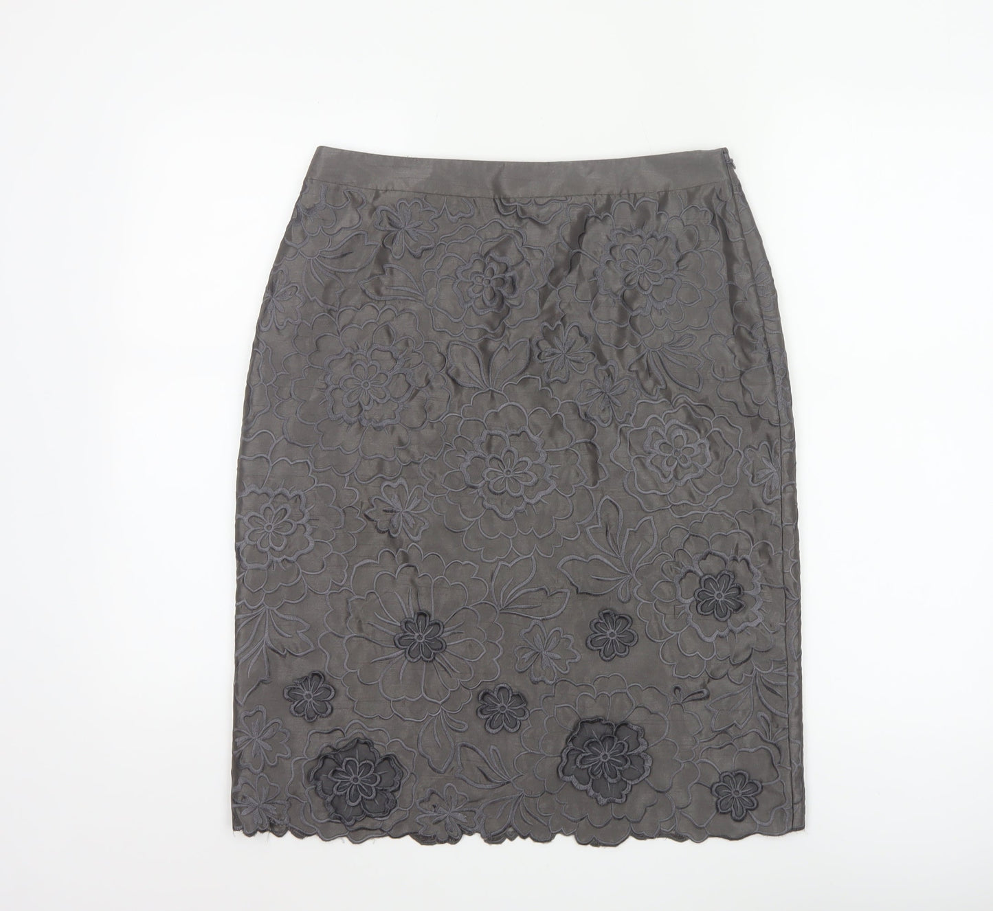 Monsoon Women Grey Floral Embroidered Pencil Skirt Size 10