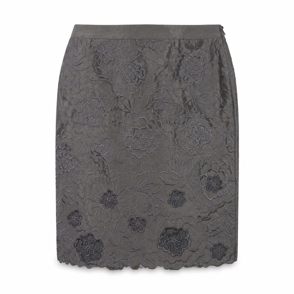 Monsoon Women Grey Floral Embroidered Pencil Skirt Size 10