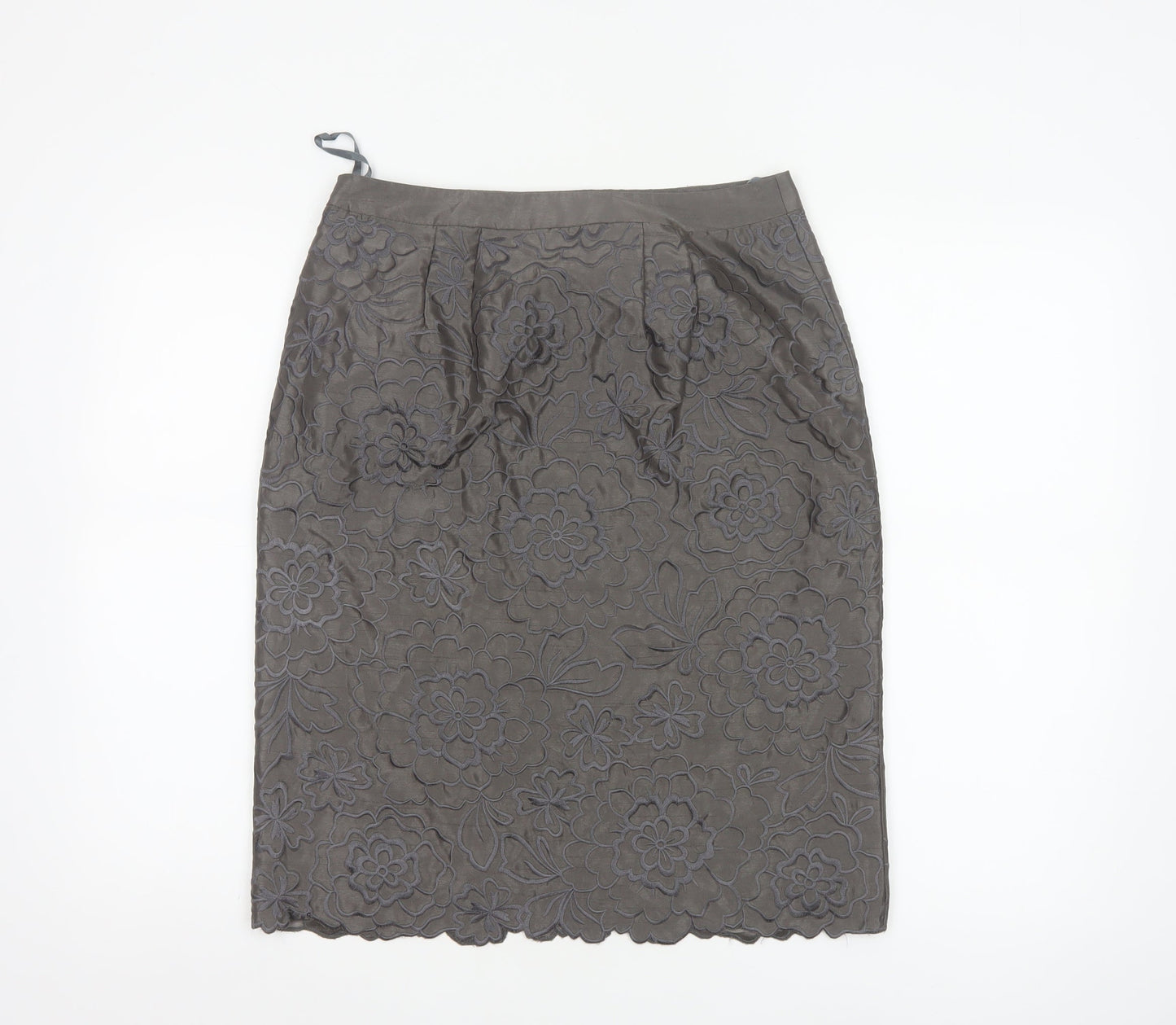Monsoon Women Grey Floral Embroidered Pencil Skirt Size 10