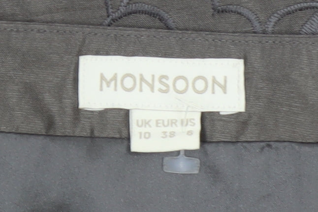 Monsoon Women Grey Floral Embroidered Pencil Skirt Size 10
