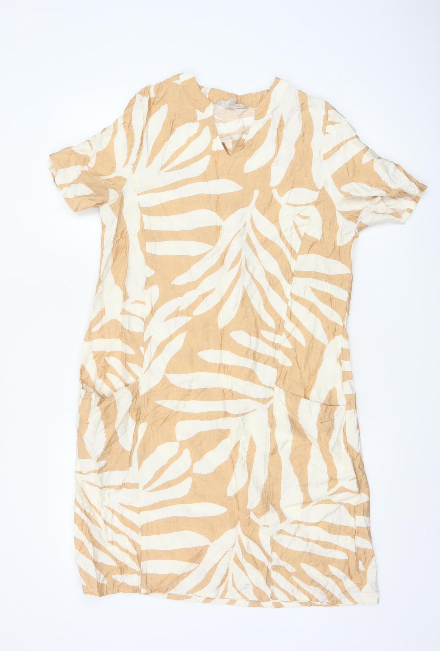 Pebble Bay Women Beige Tropical Print Shift Dress Size S