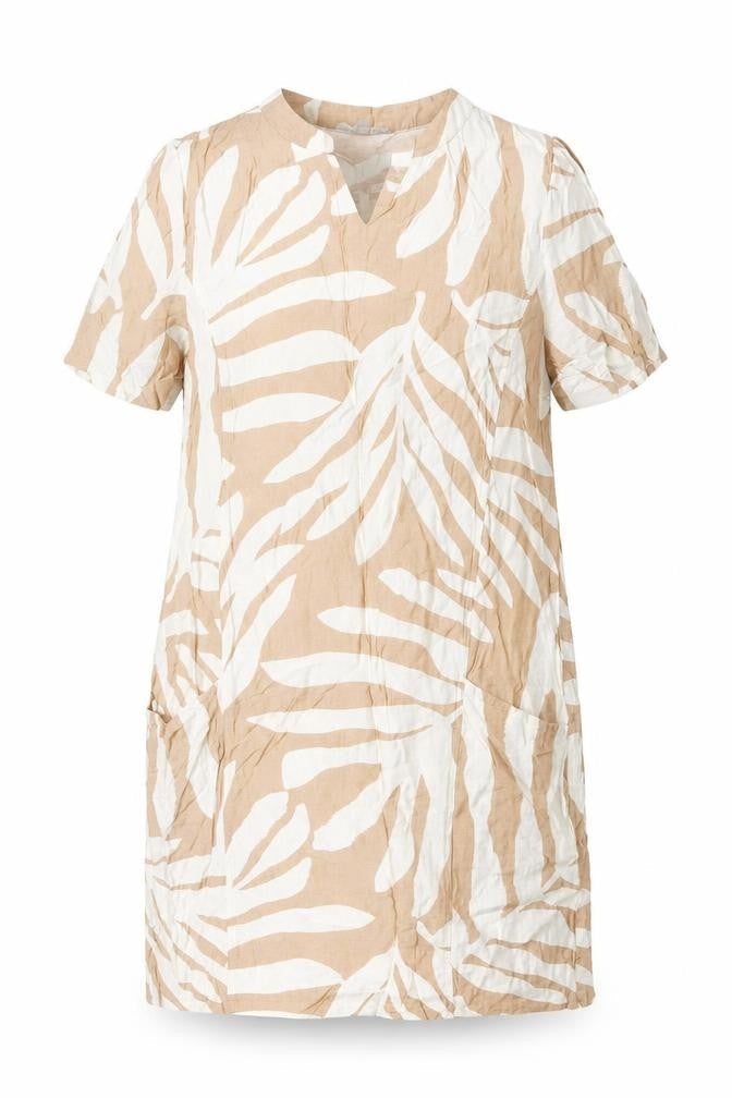 Pebble Bay Women Beige Tropical Print Shift Dress Size S