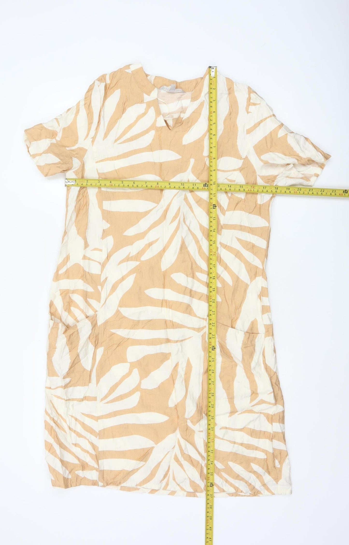 Pebble Bay Women Beige Tropical Print Shift Dress Size S