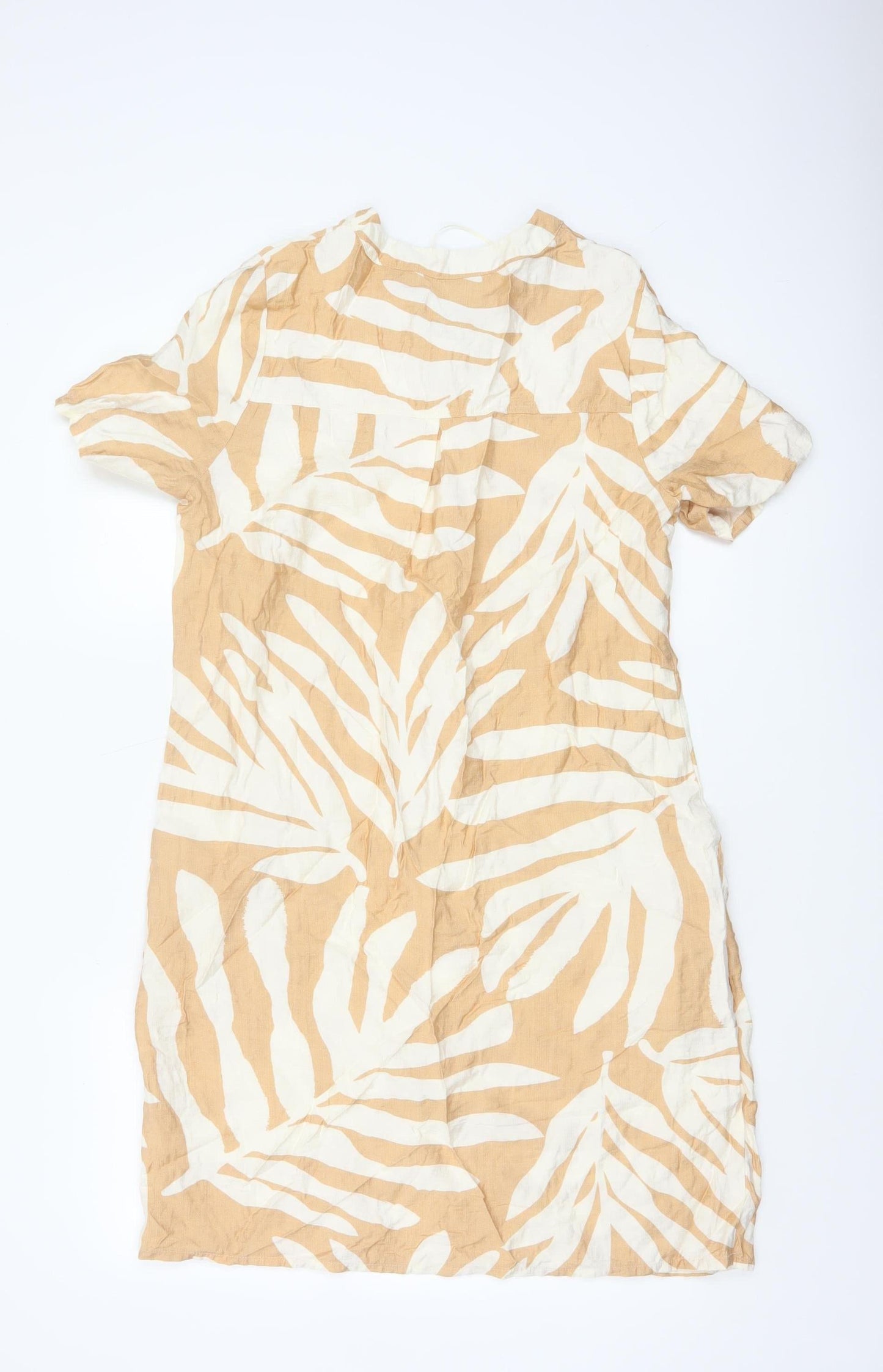 Pebble Bay Women Beige Tropical Print Shift Dress Size S