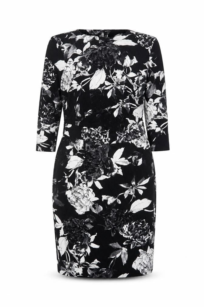 Roman Women Black Floral Sheath Dress Size 18 3/4 Sleeve