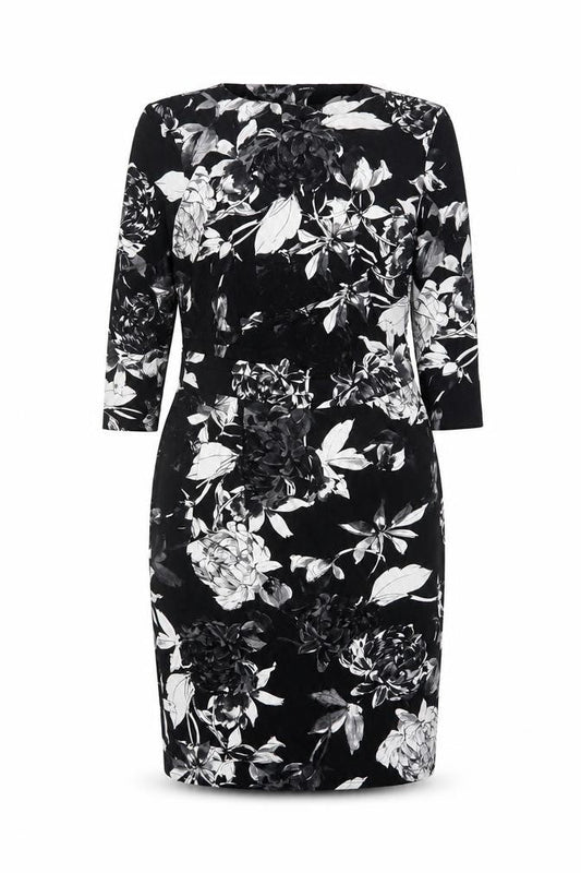 Roman Women Black Floral Sheath Dress Size 18 3/4 Sleeve