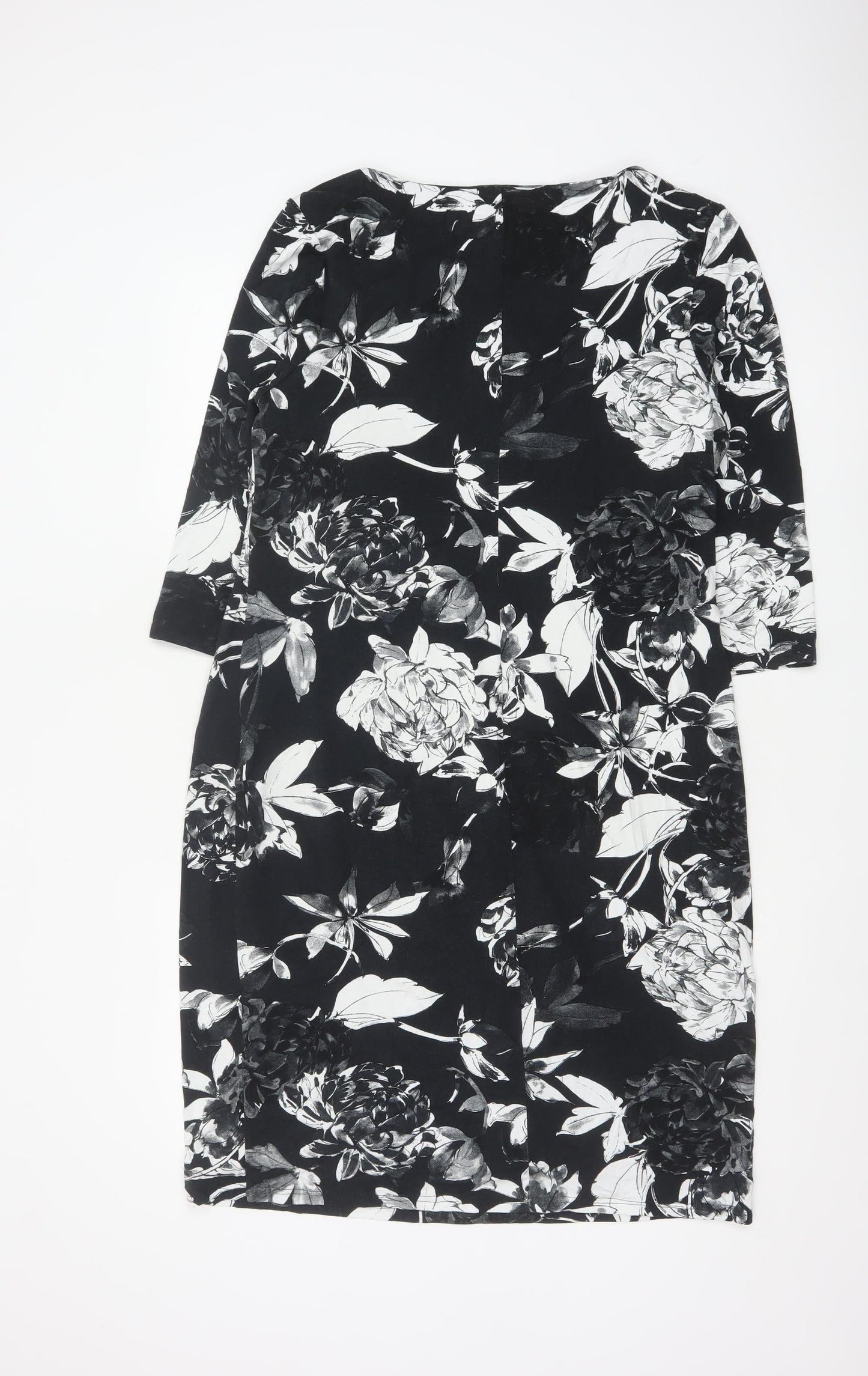 Roman Women Black Floral Sheath Dress Size 18 3/4 Sleeve