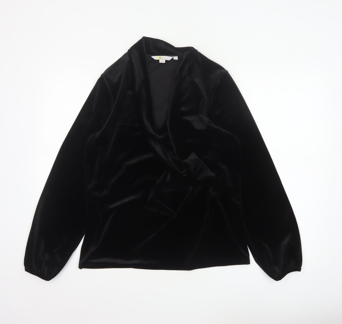Boden Women Black Velvet Wrap Blouse UK 12 Long Sleeve