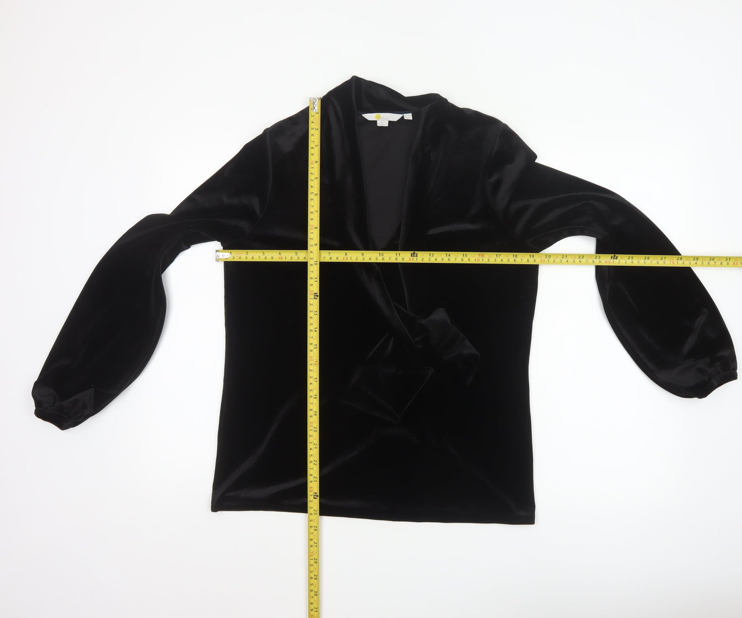 Boden Women Black Velvet Wrap Blouse UK 12 Long Sleeve