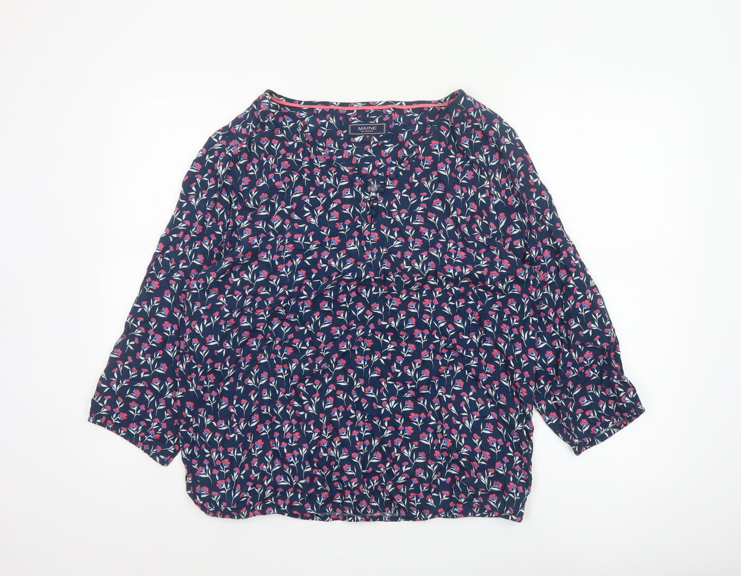 Maine New England Women's Blue Floral Viscose Blouse Size 18