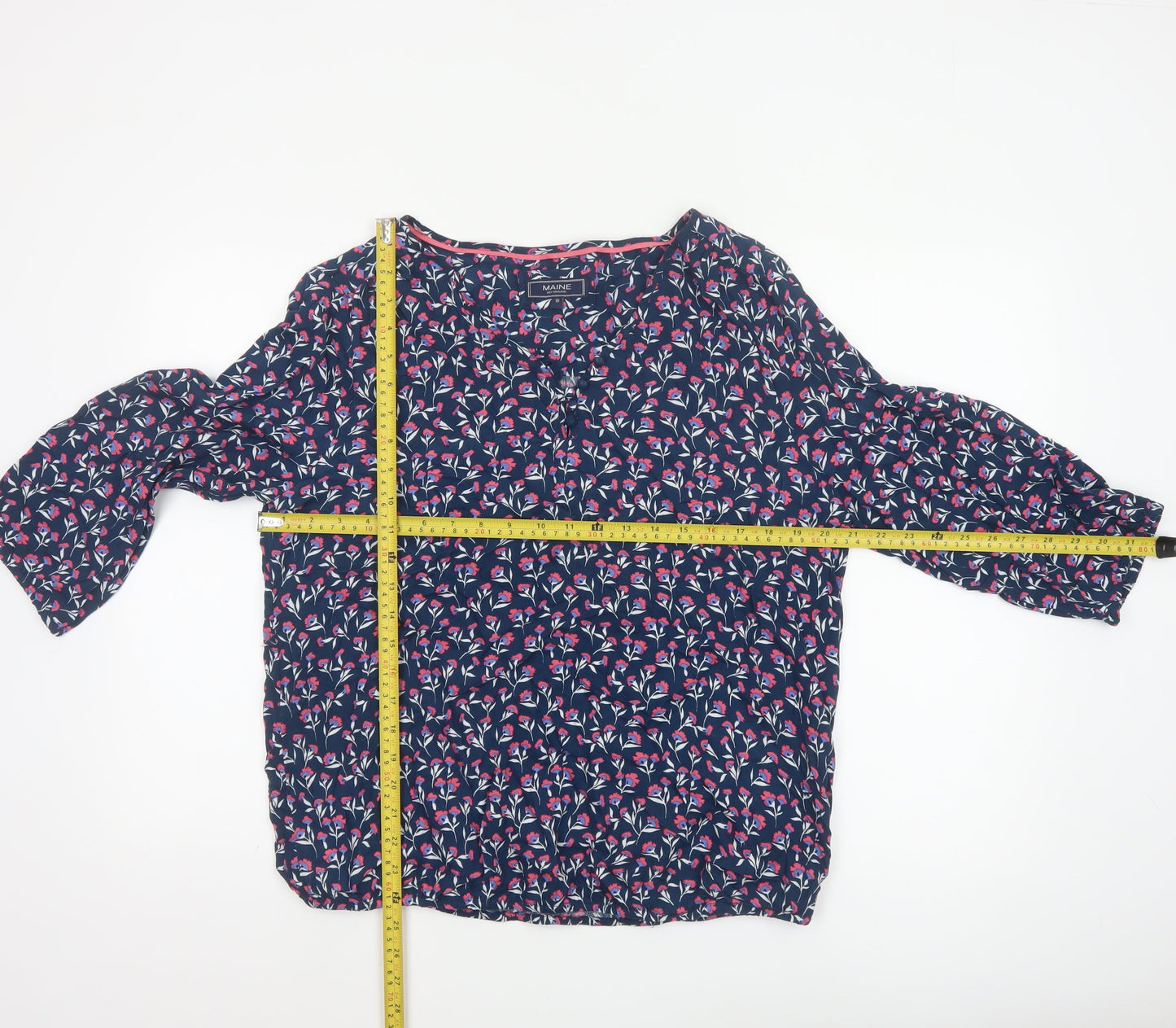 Maine New England Women's Blue Floral Viscose Blouse Size 18