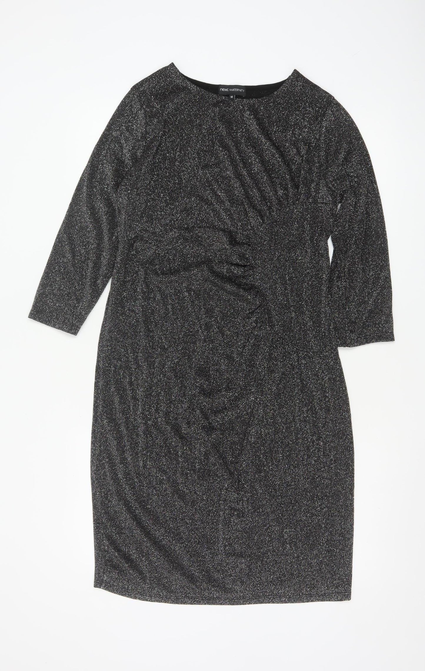 Next Maternity Black Sparkle Bodycon Knee Length Dress Size 10