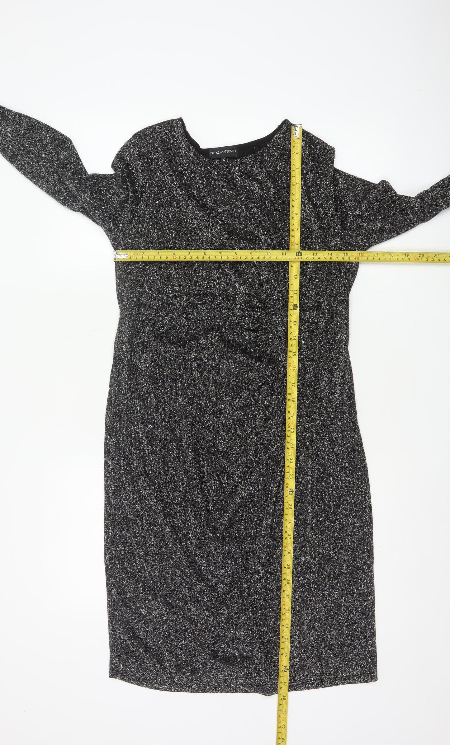 Next Maternity Black Sparkle Bodycon Knee Length Dress Size 10