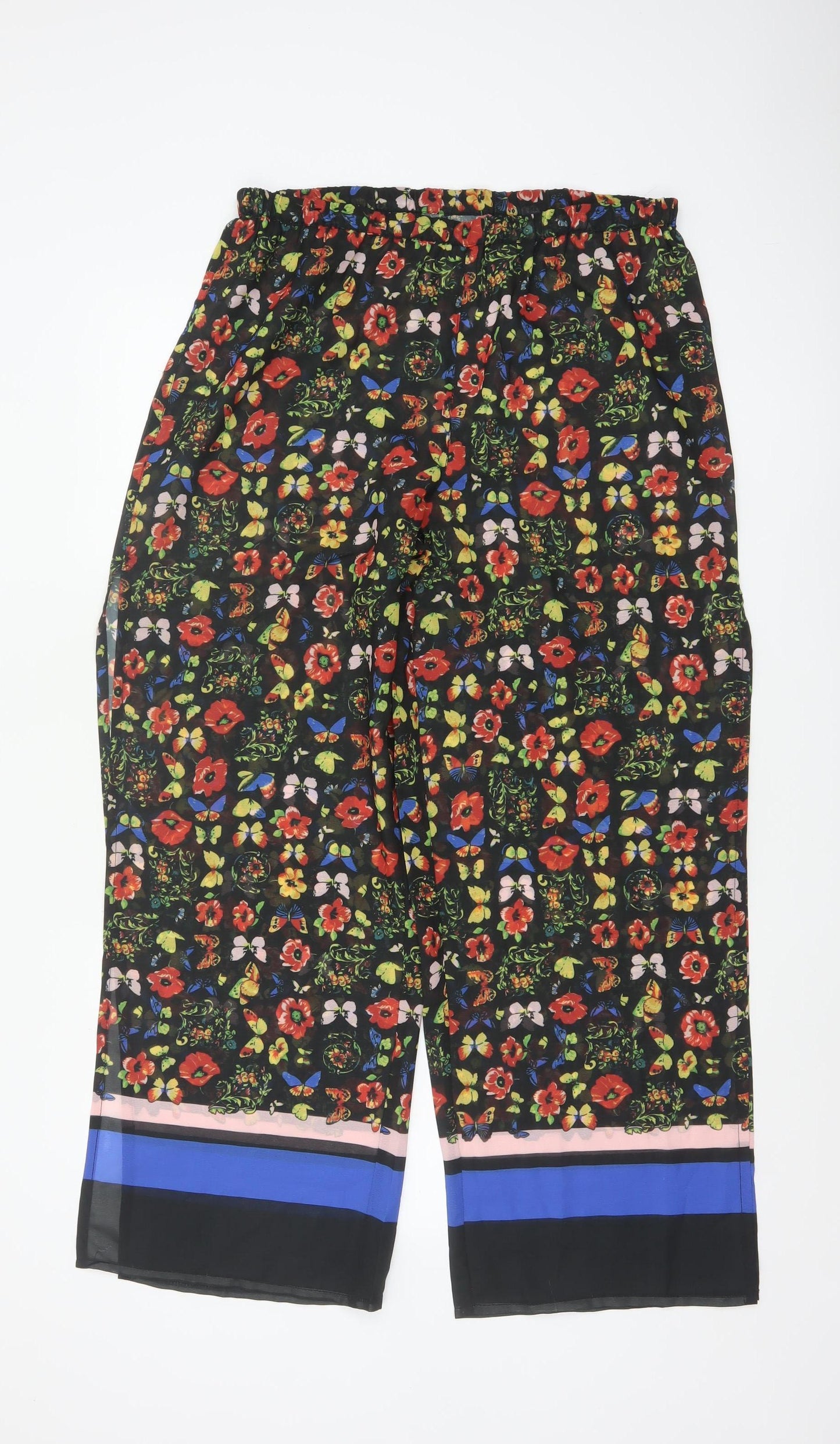 Oasis Womens Multicoloured Floral Wide-Leg Cropped Trousers L