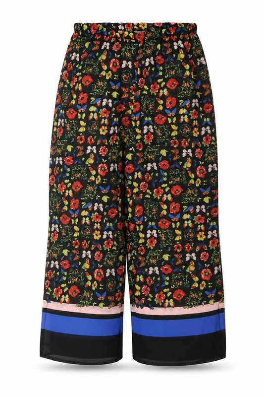 Oasis Womens Multicoloured Floral Wide-Leg Cropped Trousers L