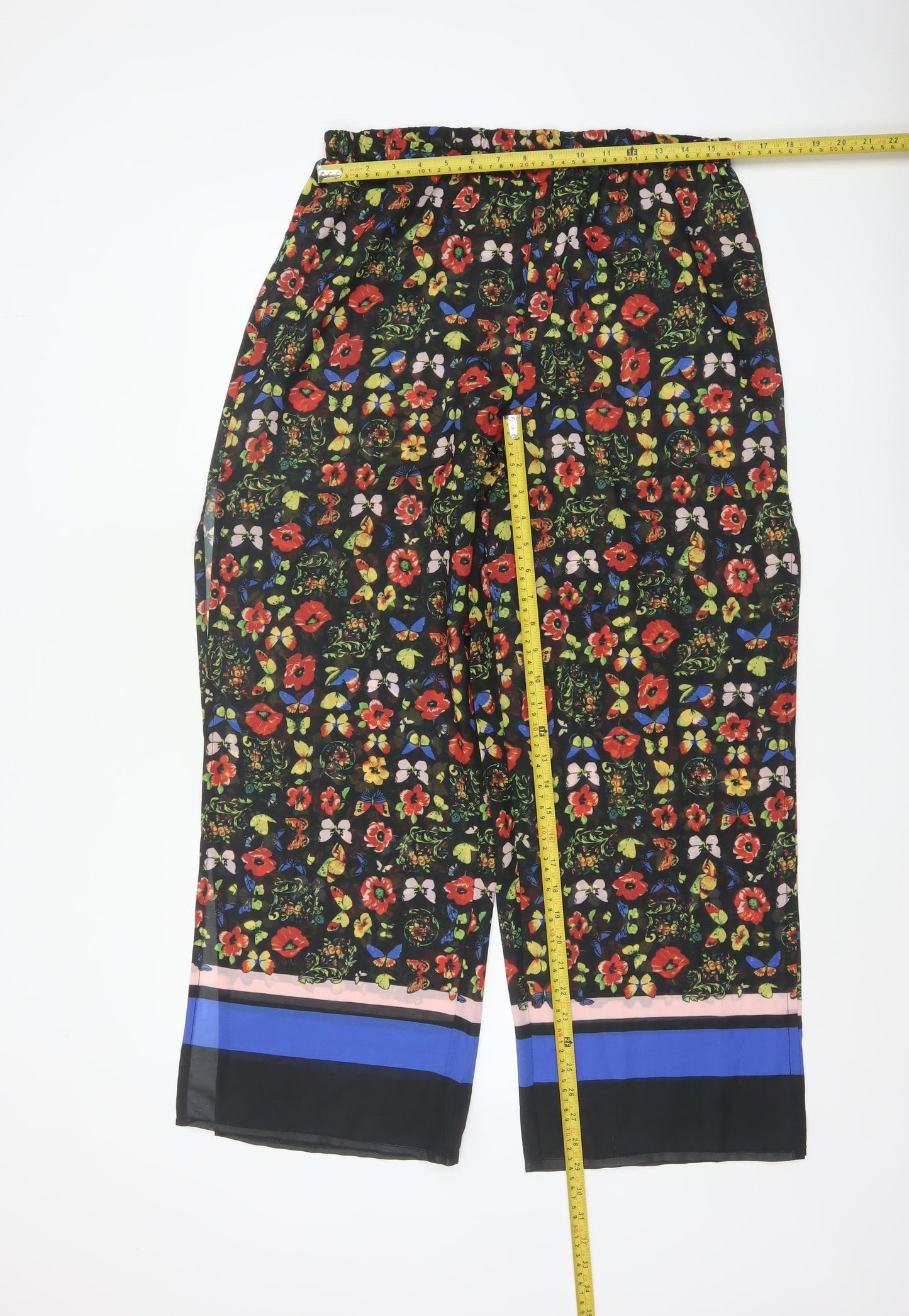 Oasis Womens Multicoloured Floral Wide-Leg Cropped Trousers L