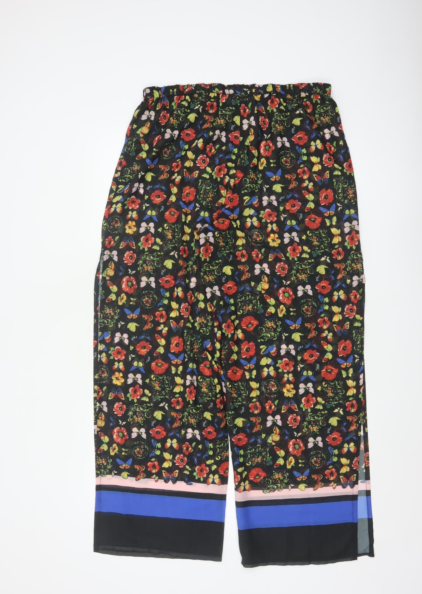 Oasis Womens Multicoloured Floral Wide-Leg Cropped Trousers L