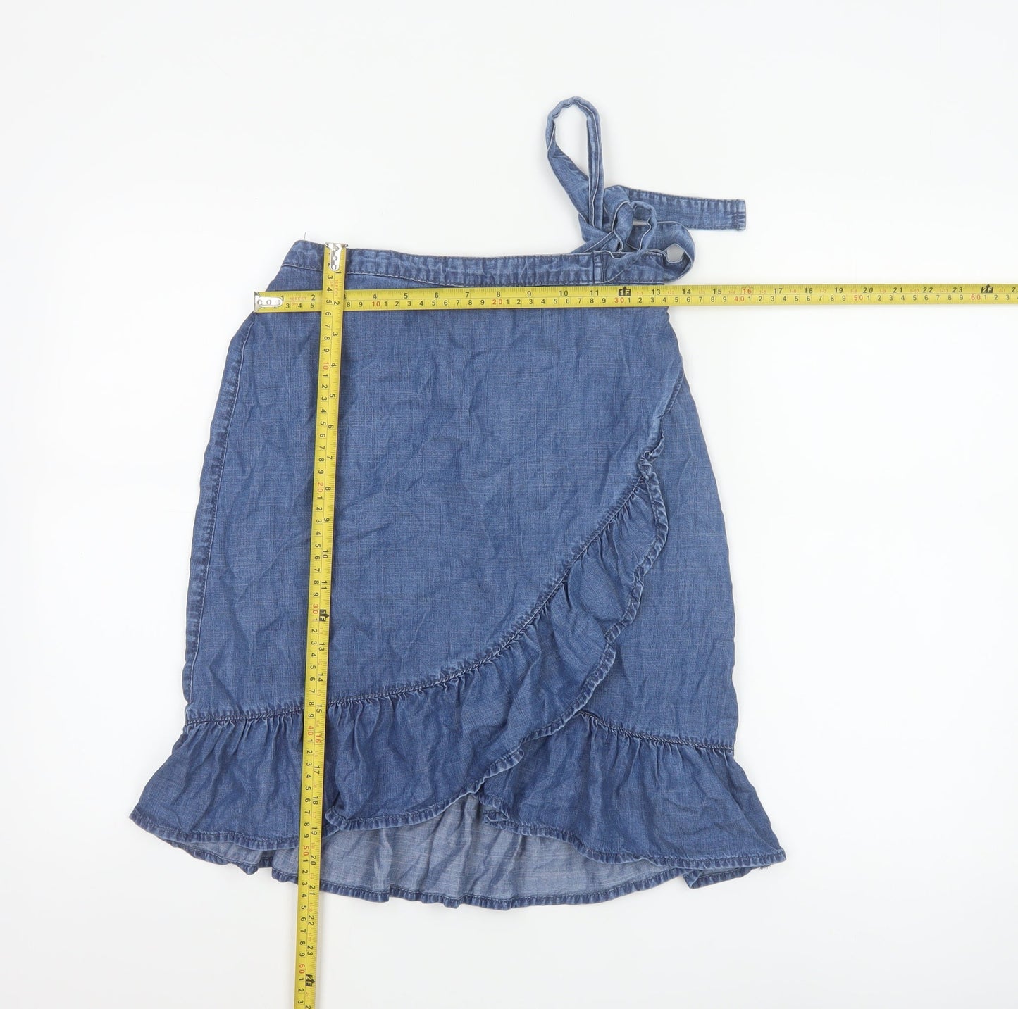 Next Women Blue Lyocell Wrap Ruffle Skirt Size 8