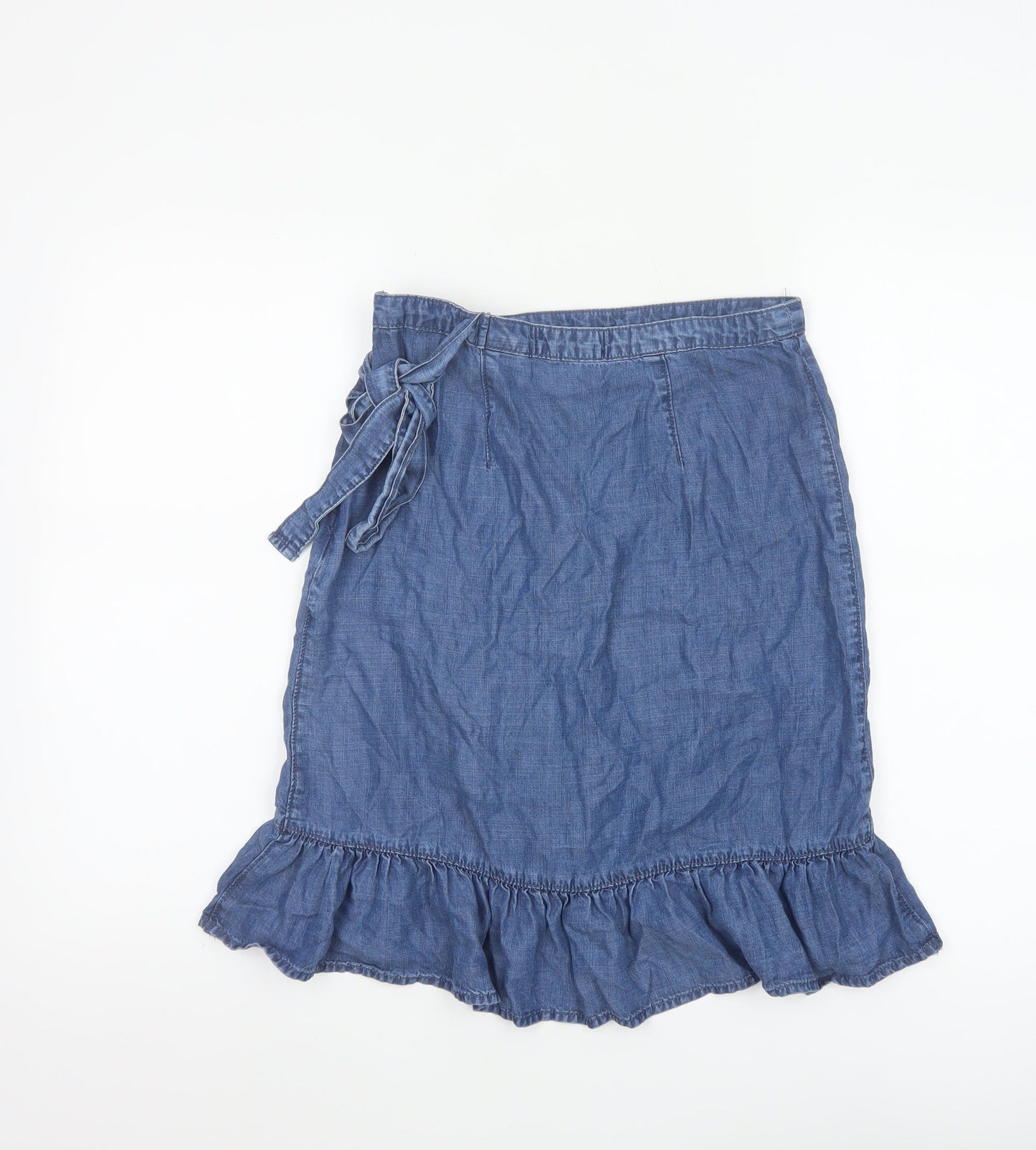 Next Women Blue Lyocell Wrap Ruffle Skirt Size 8