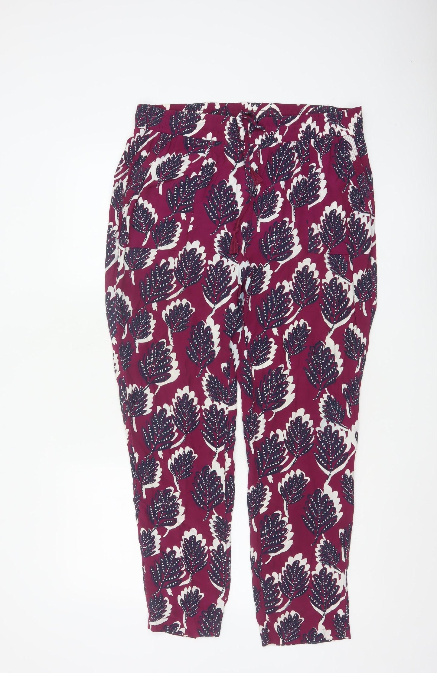 White Stuff Womens Red Floral Cropped Viscose Trousers Size 12