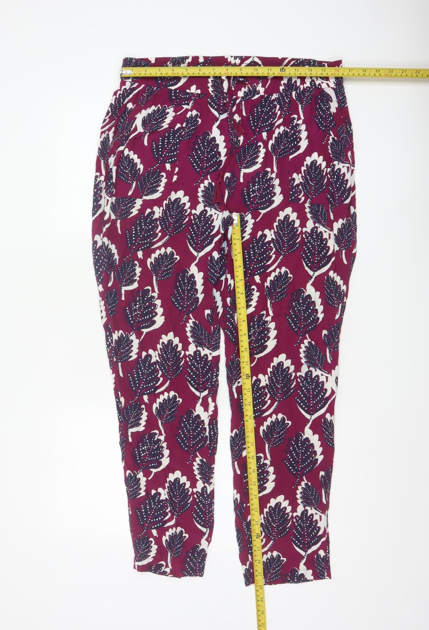 White Stuff Womens Red Floral Cropped Viscose Trousers Size 12