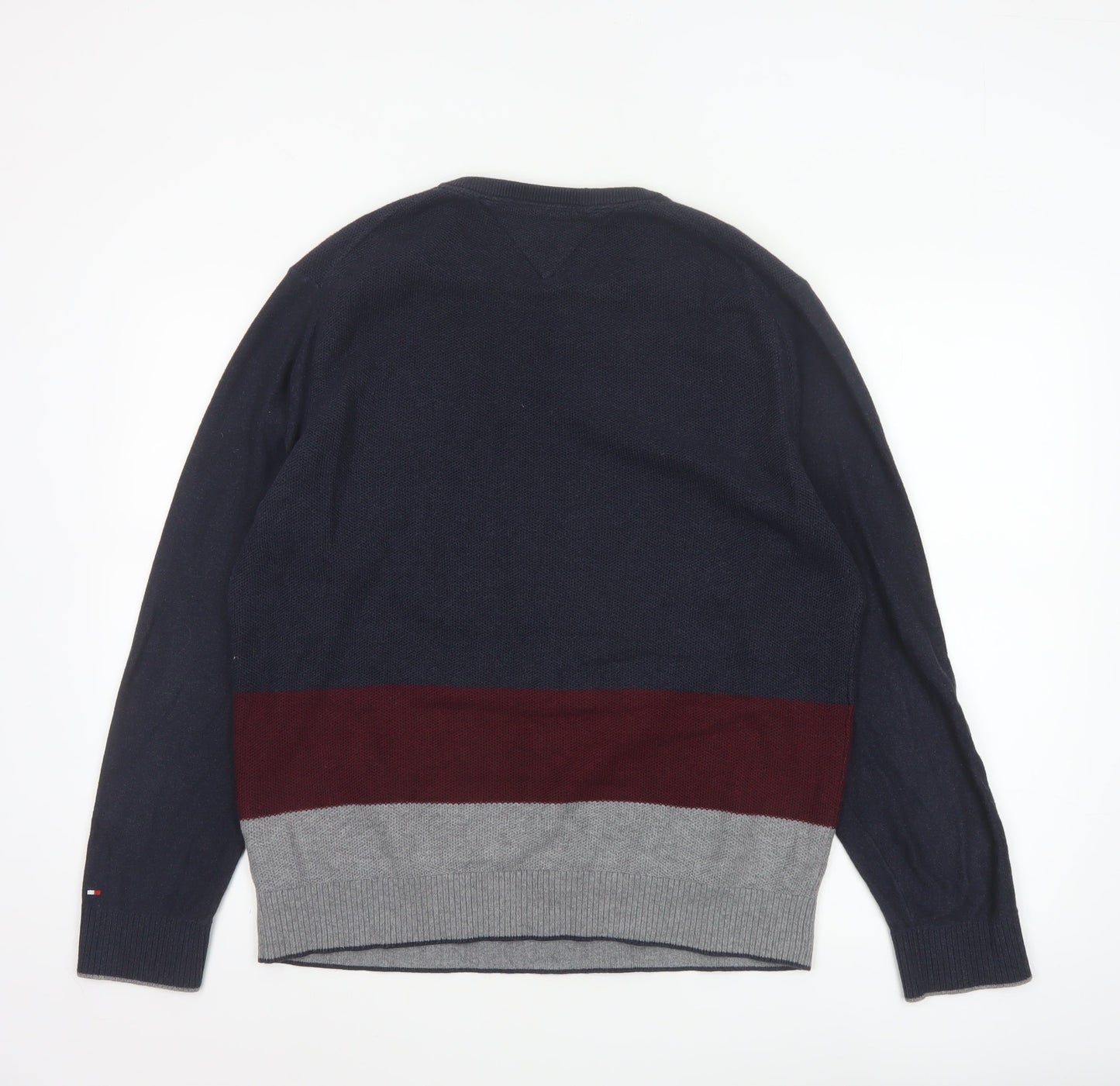 Tommy Hilfiger Men's Blue Colourblock Cotton Wool Pullover Jumper L